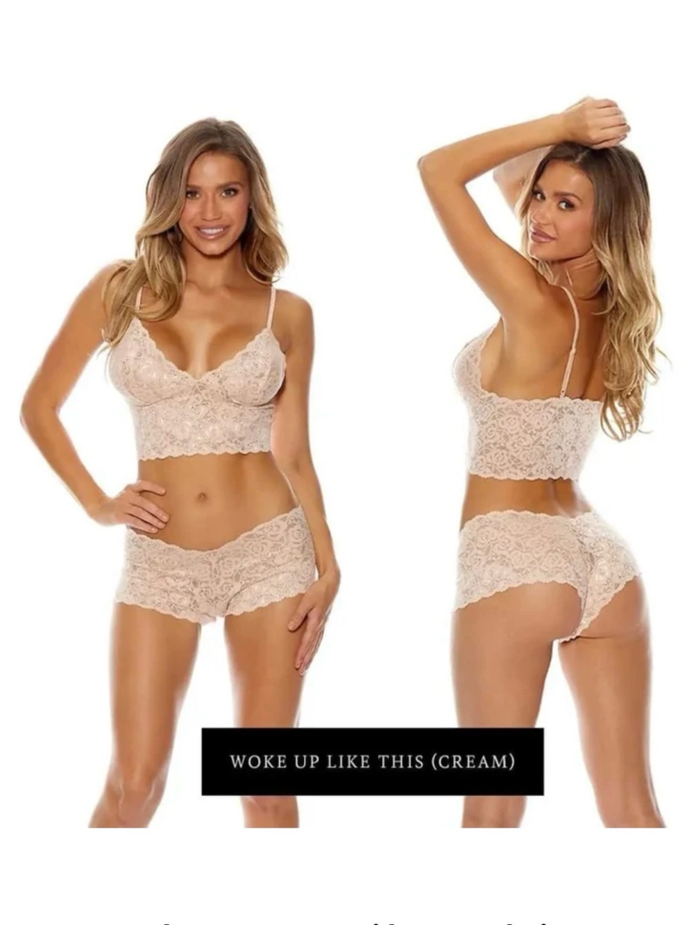Pure Romance Bralette & Cheeky Set Lace Cream Lingerie Large